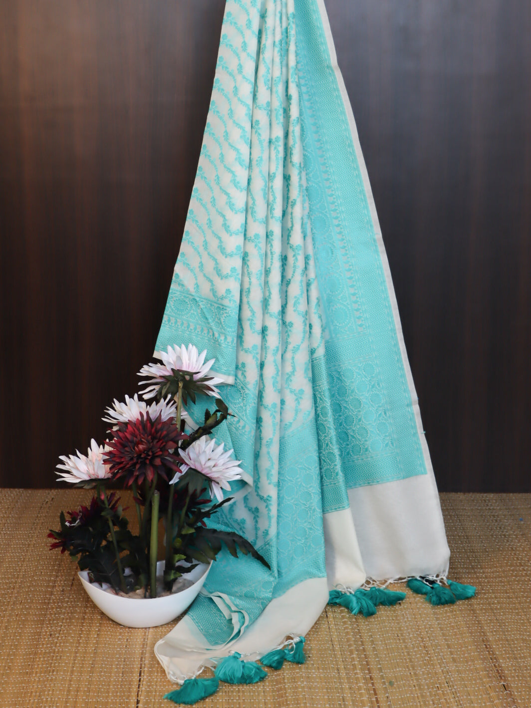 Banarasee Cotton Resham Zari Dupatta-White