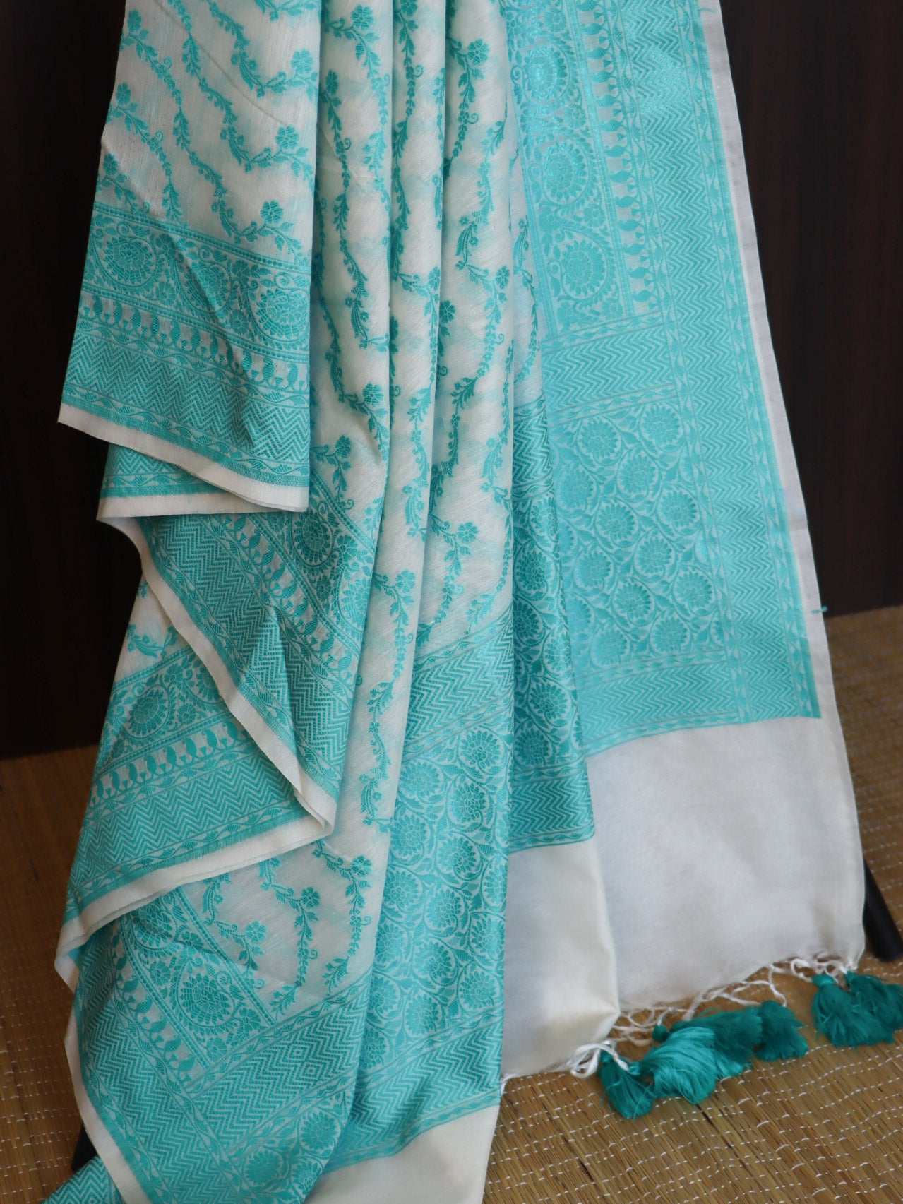 Banarasee Cotton Resham Zari Dupatta-White