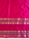 Banarasee Handwoven Semi Silk Plain Saree With Broad Zari & Contrast Border-Yellow & Pink