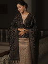 Banarasee Cotton Salwar Kameez Fabric With Dupatta & Resham Zari-Beige & Black