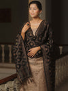 Banarasee Cotton Salwar Kameez Fabric With Dupatta & Resham Zari-Beige & Black