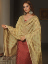 Banarasee Cotton Salwar Kameez Fabric With Dupatta & Resham Zari-Maroon & Yellow