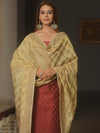 Banarasee Cotton Salwar Kameez Fabric With Dupatta & Resham Zari-Maroon & Yellow