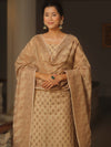 Banarasee Cotton Salwar Kameez Fabric With Dupatta & Resham Zari-Beige