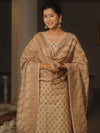 Banarasee Cotton Salwar Kameez Fabric With Dupatta & Resham Zari-Beige