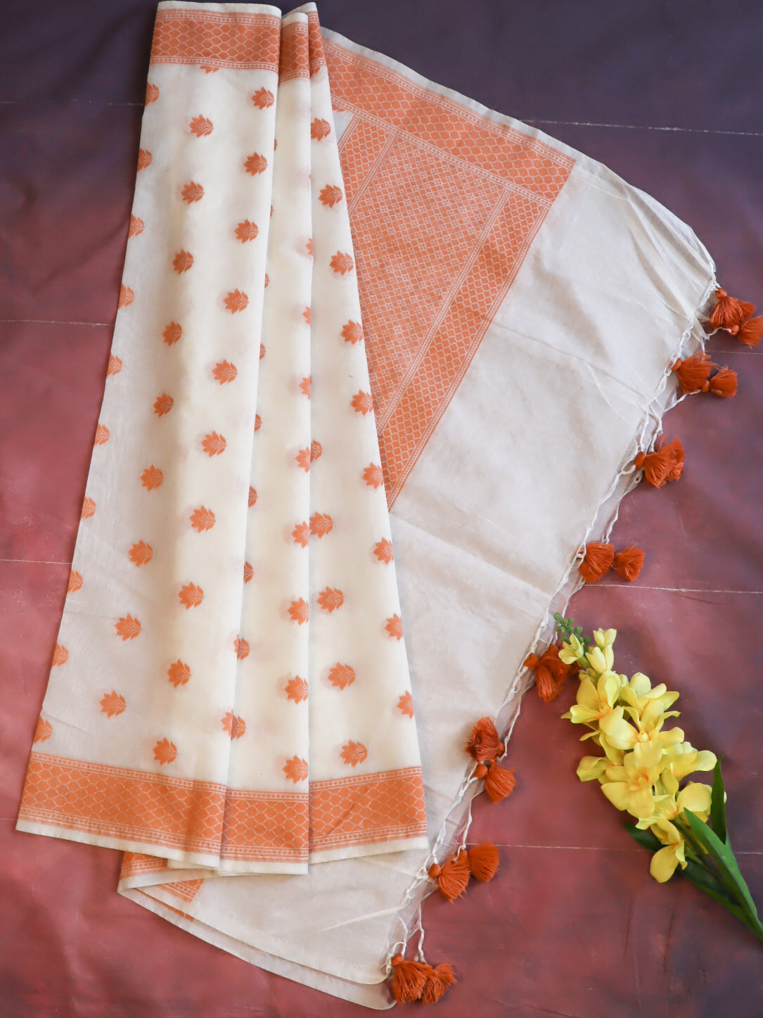 Banarasee Cotton Resham Zari Dupatta-White