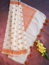 Banarasee Cotton Resham Zari Dupatta-White