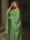 Banarasee Cotton Salwar Kameez Fabric With Dupatta & Resham Zari-Green