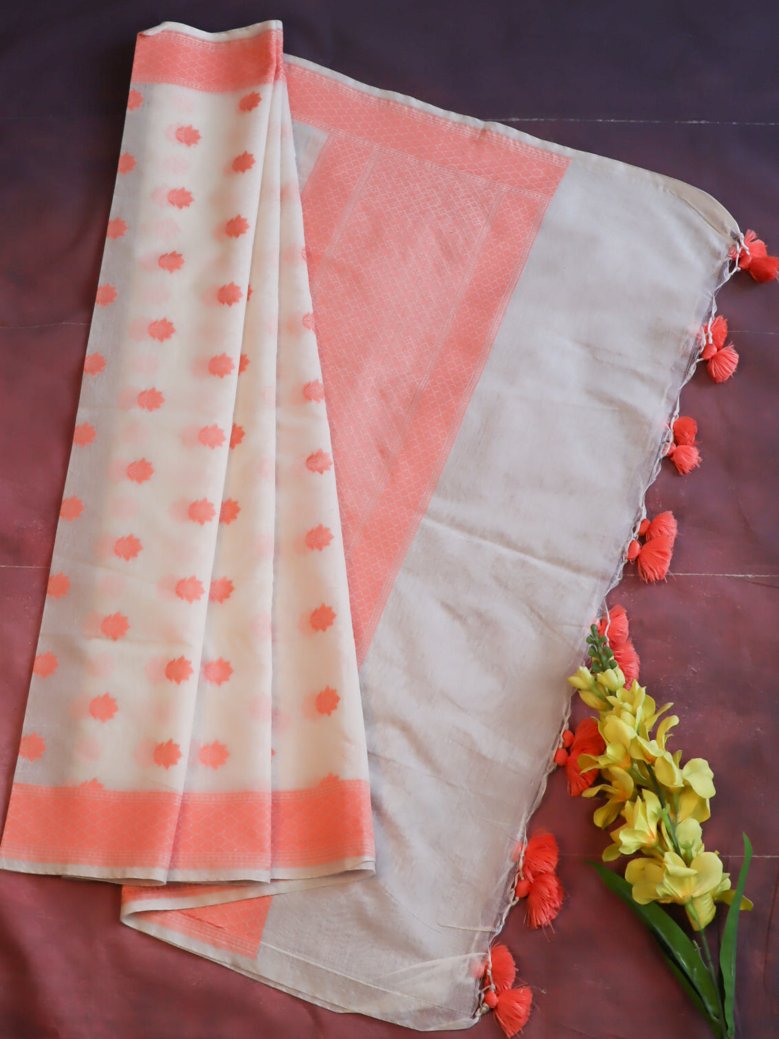 Banarasee Cotton Resham Zari Dupatta-White