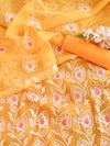 Banarasee Kota Doria Hand-Embroidered Salwar Kameez With Dupatta Set-Yellow