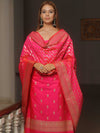 Banarasee Semi-Silk Salwar Kameez Fabric With Dupatta Set-Pink