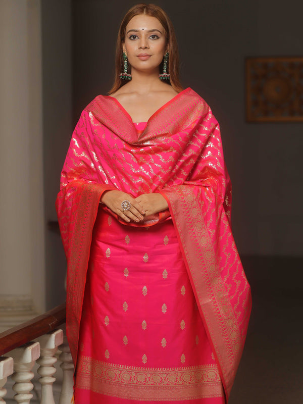 Banarasee Semi-Silk Salwar Kameez Fabric With Dupatta Set-Pink