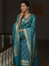 Banarasee Semi-Silk Salwar Kameez Fabric With Dupatta Set-Teal Blue