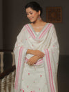 Banarasee Embroidered Linen Cotton Salwar Kameez Fabric With Dupatta-White