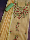 Banarasee Kota Doria Hand-Embroidered Salwar Kameez With Dupatta Set-Yellow