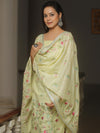 Banarasee Embroidered Linen Cotton Salwar Kameez Fabric With Dupatta-Light Green