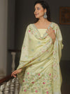 Banarasee Embroidered Linen Cotton Salwar Kameez Fabric With Dupatta-Light Green