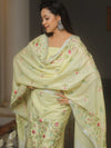 Banarasee Embroidered Linen Cotton Salwar Kameez Fabric With Dupatta-Light Green