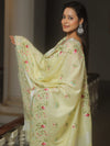 Banarasee Embroidered Linen Cotton Salwar Kameez Fabric With Dupatta-Light Green