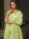 Banarasee Embroidered Linen Cotton Salwar Kameez Fabric With Dupatta-Light Green