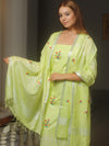 Banarasee Embroidered Linen Cotton Salwar Kameez Fabric With Dupatta-Light Green