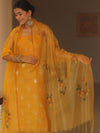 Banarasee Chanderi Zari Buti Salwar Kameez Fabric With Organza Handpaint Dupatta Set-Yellow