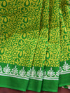 Handloom Mul Cotton Hand-Block Print Saree-Green