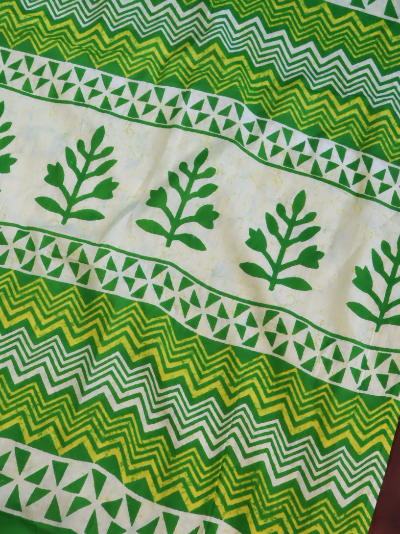 Handloom Mul Cotton Hand-Block Print Saree-Green