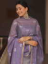 Banarasee Cotton Embroidered Salwar Kameez Fabric With Kota Check Dupatta Set-Purple