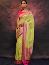 Banarasee Semi-Katan Zari Buta Saree-Yellow & Pink