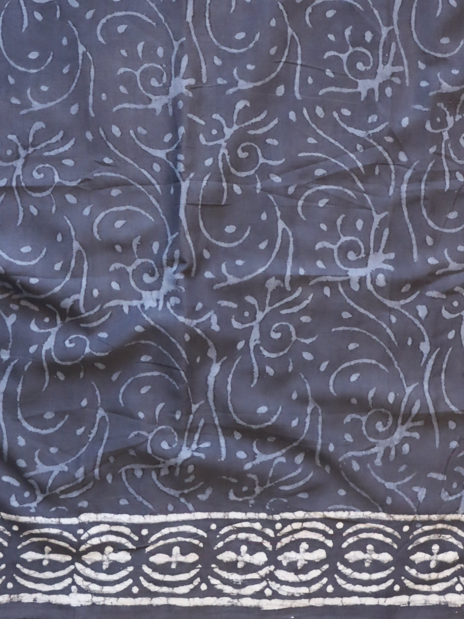 Handloom Mul Cotton Hand-Block Print Saree-Grey