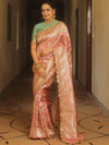 Banarasee Handwoven Georgette Saree Zari Jaal Design With Lace-Onion Pink