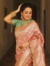 Banarasee Handwoven Georgette Saree Zari Jaal Design With Lace-Onion Pink