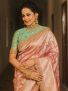 Banarasee Handwoven Georgette Saree Zari Jaal Design With Lace-Onion Pink