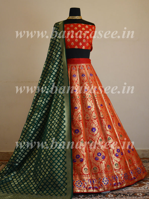 Buy Firozi Weaving Banarasi Jacquard Pattu Lehenga Choli Online