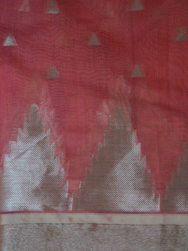 Banarasee Chanderi Cotton Zari Buti & Temple Border-Peach