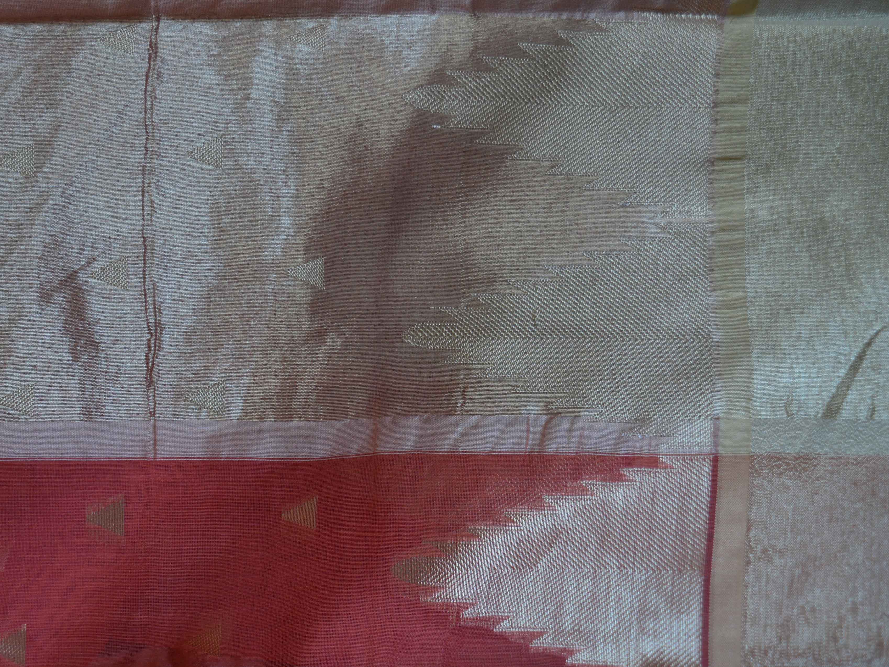 Banarasee Chanderi Cotton Zari Buti & Temple Border-Peach