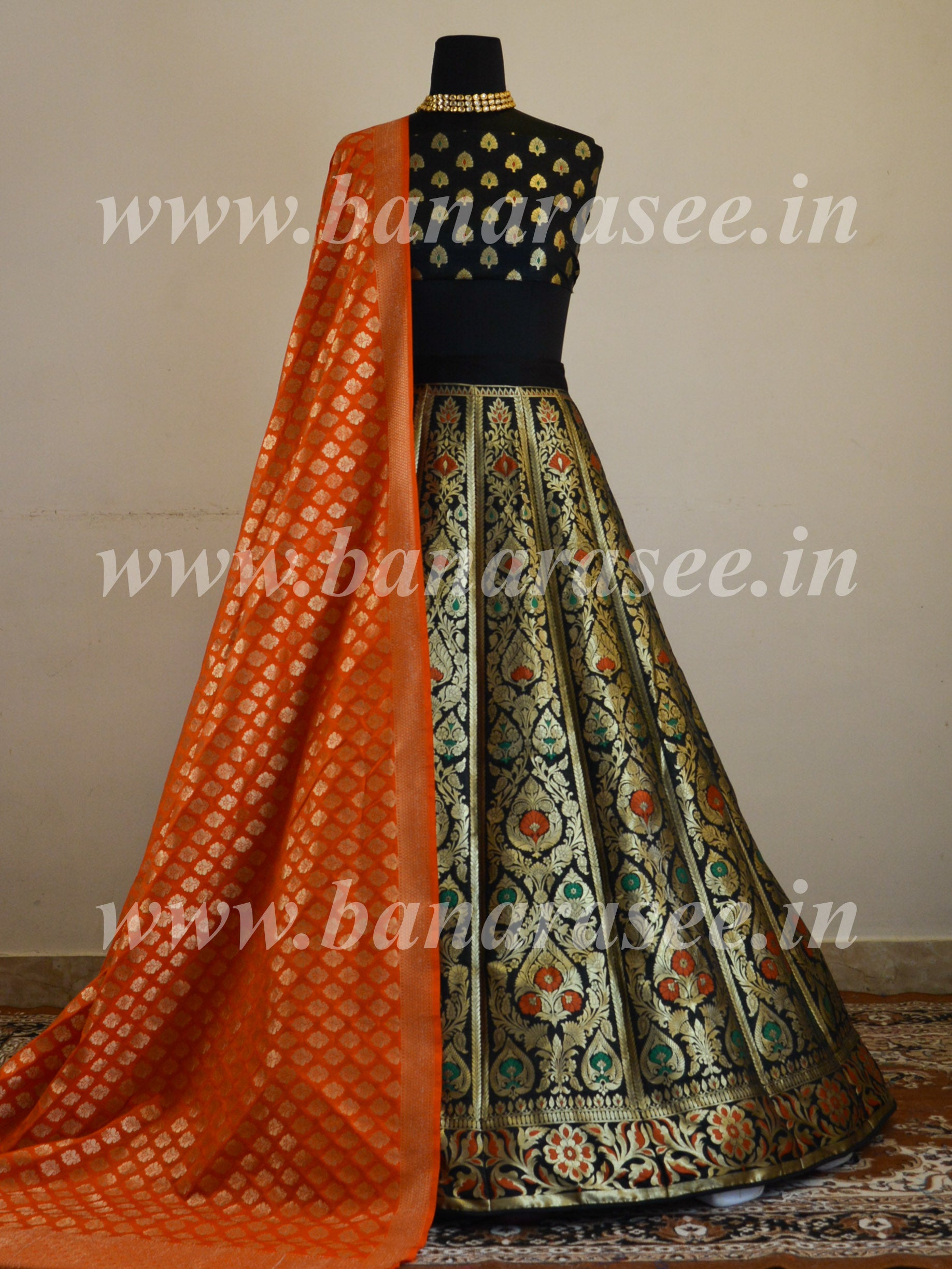 Banarasee Handwoven Art Silk Unstitched Lehenga & Blouse Fabric With M