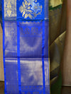 Banarasee Organza Tissue Mix Saree With Buta Design & Blue Satin Floral Border-Green