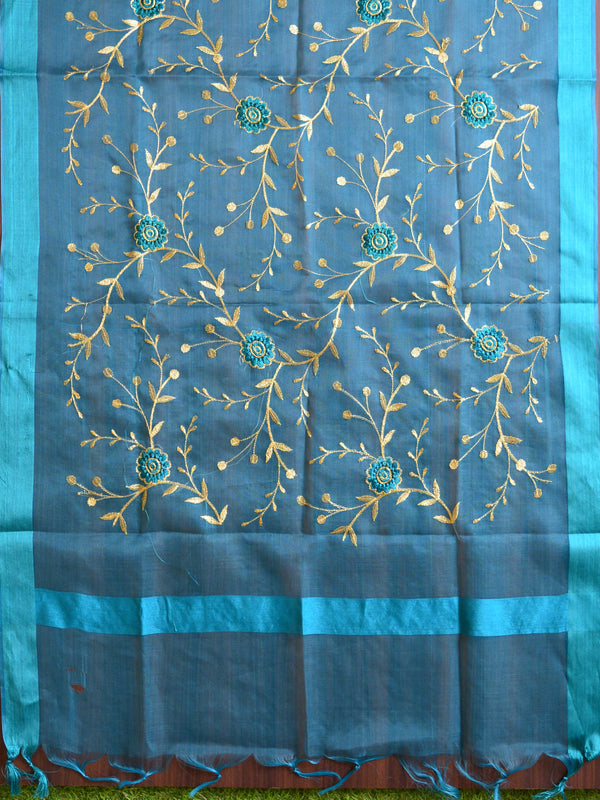 Banarasee Embroidered Gold Jaal Design Organza Dupatta-Green