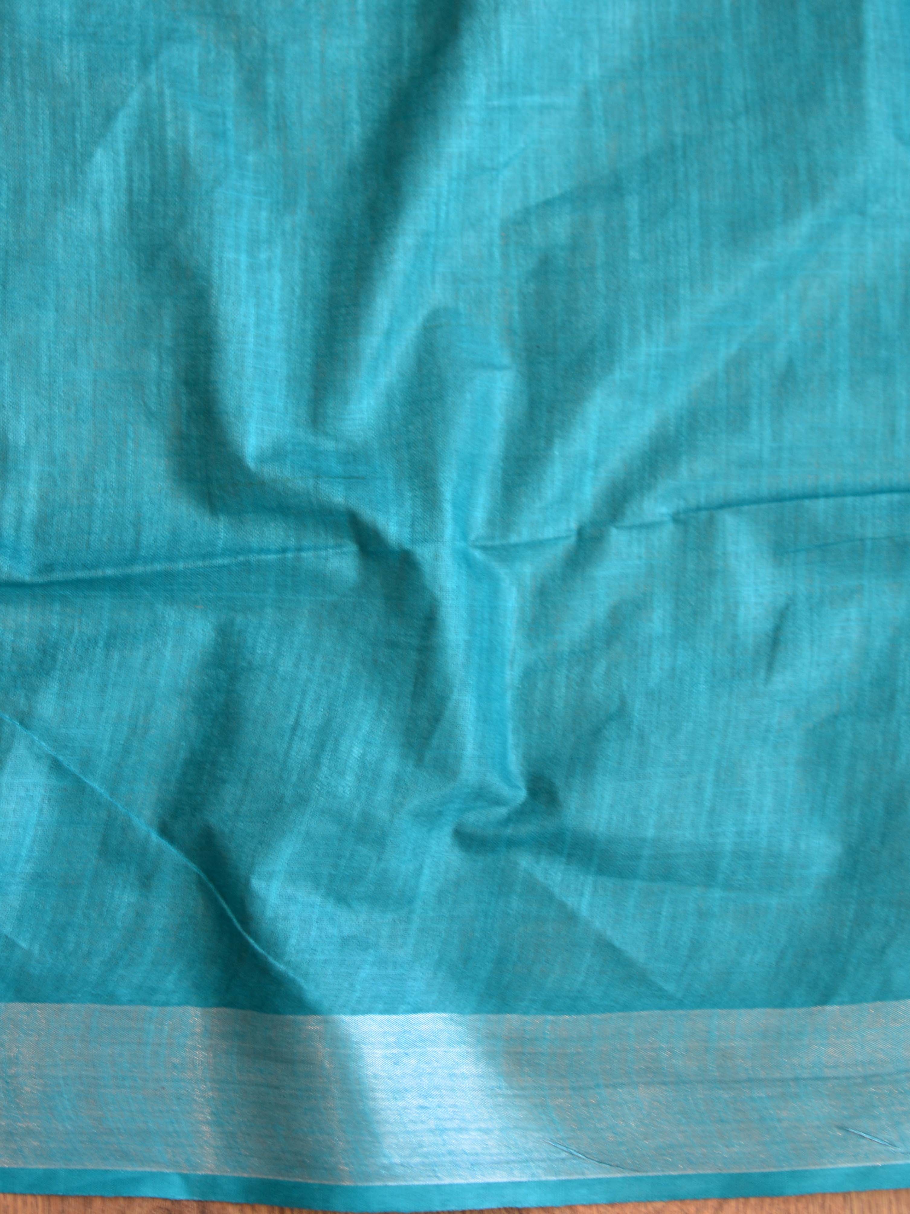 Bhagalpur Handloom Pure Linen Cotton Hand-Dyed Batik Pattern Saree-Green