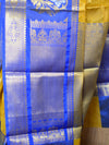 Banarasee Organza Tissue Mix Saree With Buta Design & Blue Satin Floral Border-Yellow