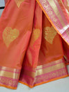 Banarasee Handwoven Semi Silk Saree With Zari Border & Buta-Peach