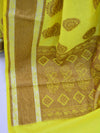 Banarasee Handloom Pure Linen Cotton Antique Buta Saree With Violet Blouse-Bright Yellow