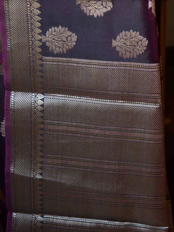 Banarasee Handwoven Semi Silk Saree With Buta Design-Brown