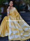 Banarasee Handloom Pure Linen By Tissue Saree With Pearl Embroidery-Yellow