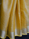 Banarasee Handloom Pure Linen By Tissue Saree With Pearl Embroidery-Yellow