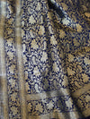 Banarasee Handwoven Art Silk Heavy Zari Jaal Weaving Saree-Blue