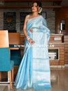 Banarasee Handwoven Semi Silk Saree With Floral Jaal & Broad Border-Blue