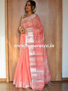 Banarasee Handwoven Shaded Tissue Saree With Silver Zari Border-Peach